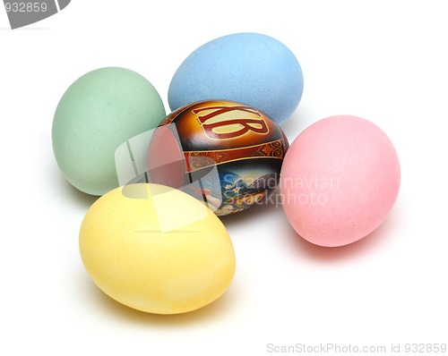 Image of easter - colored eggs on white