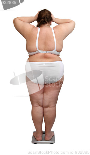 Image of women with overweight from behind on scales