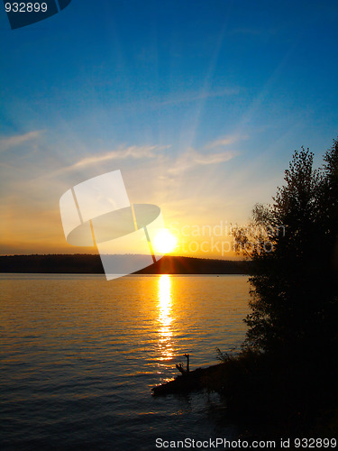 Image of lake landscape with sunset