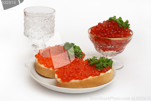 Image of vodka and red caviar