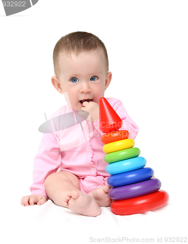 Image of cute baby girl with pyramid