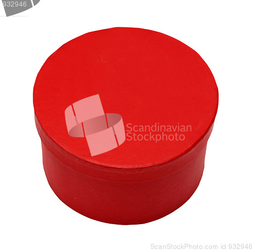 Image of closed red round box