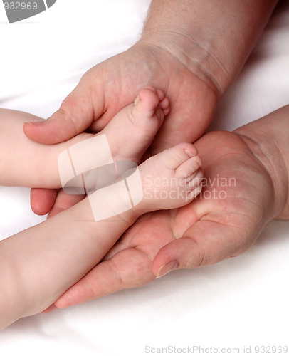 Image of baby foots on mother palms