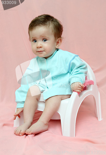 Image of pretty baby sitting on chamber-pot