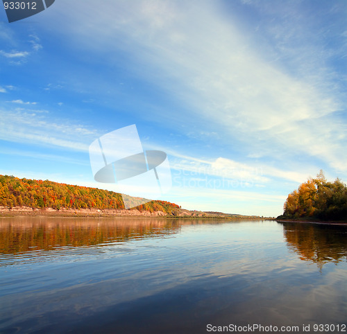 Image of autumn landscape with river and sky