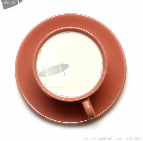 Image of view from above on cup with milk