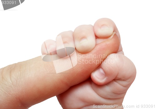 Image of baby holding father finger