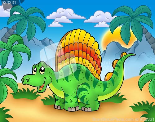 Image of Small dinosaur in landscape