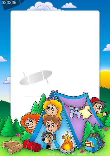 Image of Frame with group of camping kids