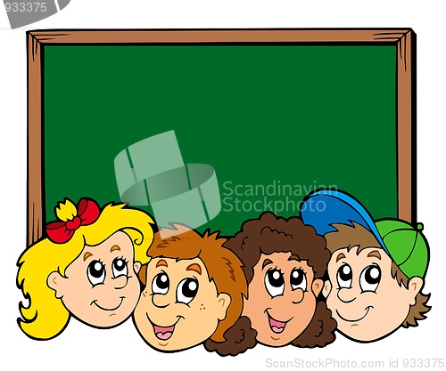 Image of Various kids faces with blackboard