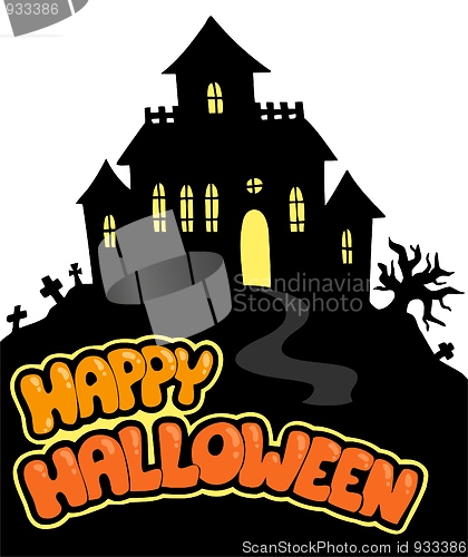 Image of Happy Halloween sign with house