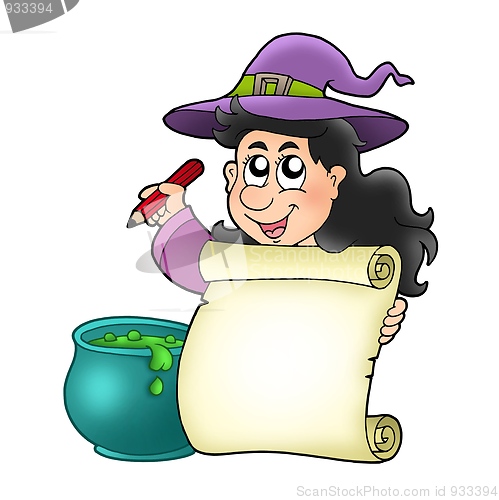 Image of Cute witch holding scroll