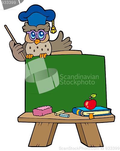 Image of School chalkboard with owl teacher