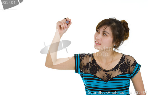 Image of woman writing with a red marker