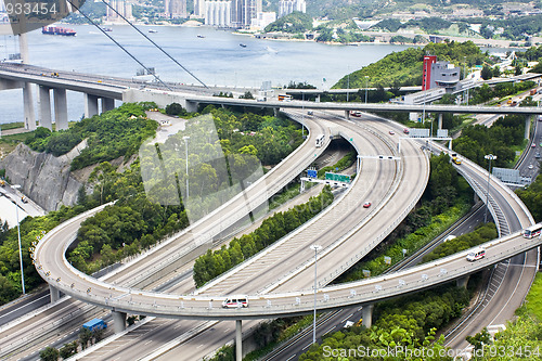 Image of Aerial view of complex highway interchange in HongKong