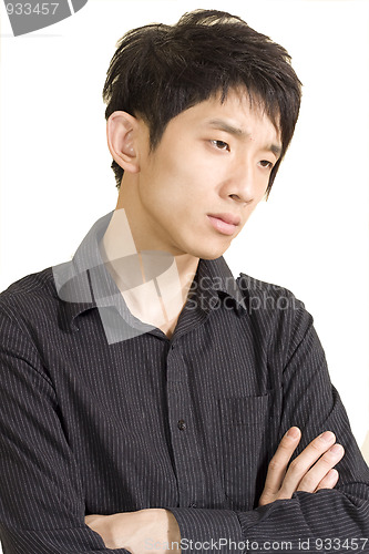 Image of asia man in thinking pose isolated on a white background. 