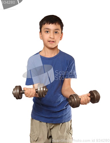 Image of boy exercise with dumbbells