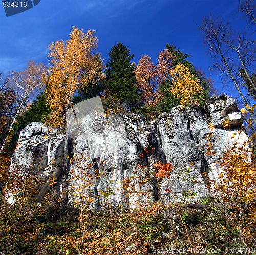 Image of autumn landscape with rock