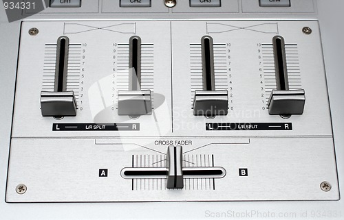 Image of fading controls of dj music mixer