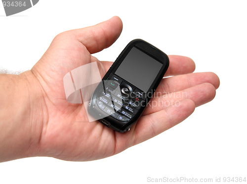 Image of mobile phone on man hand