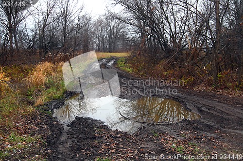 Image of dirty road with puddle