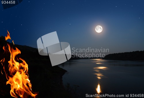 Image of night landscape with bonfire