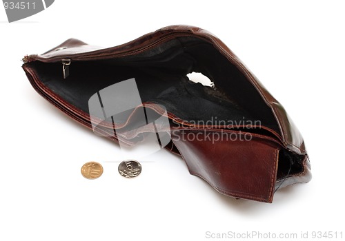 Image of battered empty purse with tear