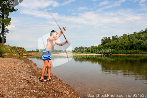 Image of boy fishing with spinning