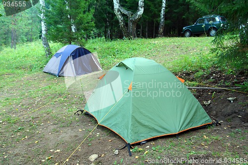 Image of two tents in forest
