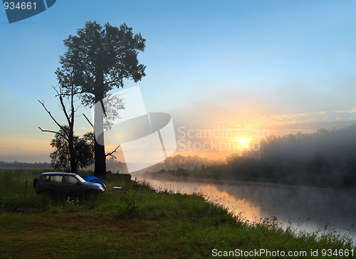 Image of fog sunrise on the river