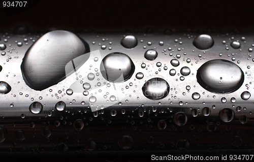 Image of water drops on metal tube