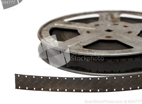 Image of old movie film on metal reel close-up
