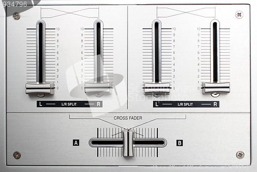 Image of fading controls of dj music mixer
