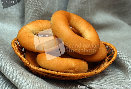 Image of bagels in basket on canvas