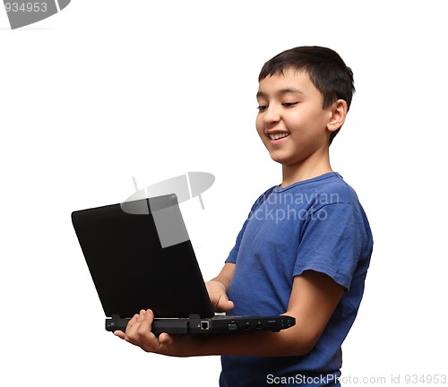 Image of smiling asian boy with laptop