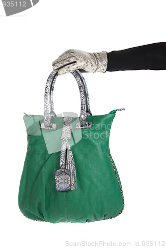 Image of green women bag at hand