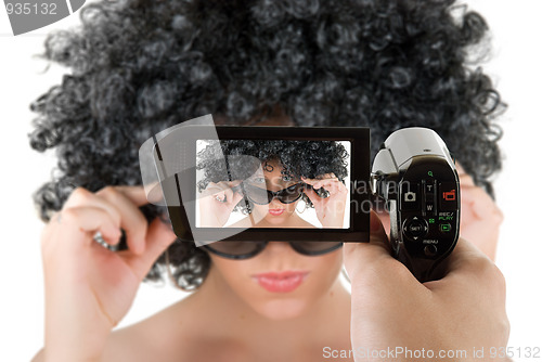 Image of frizzy woman with sunglasses