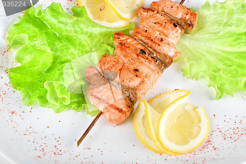 Image of tasty salmon kebab