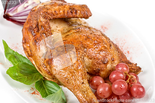 Image of Half roasted chicken closeup