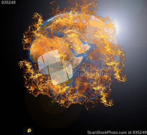 Image of Earth planet at fire