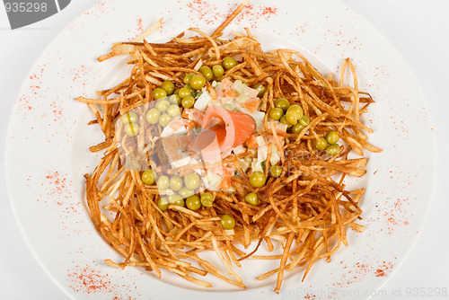 Image of Closeup of salad with salmon fish