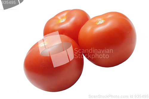 Image of Three ripe tomatoes isolated on white