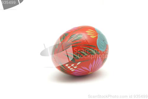 Image of Wooden painted Easter egg isolated on white