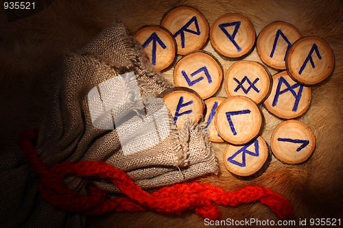 Image of Runes with pouch in the dark