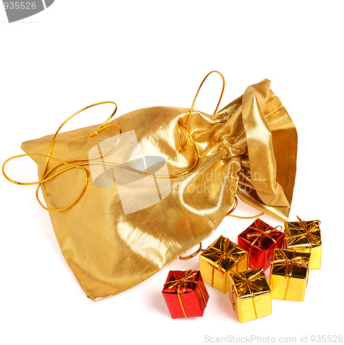 Image of Golden bag with gift boxes