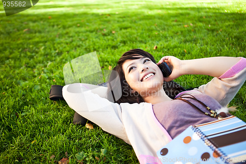 Image of Mixed race student on the phone