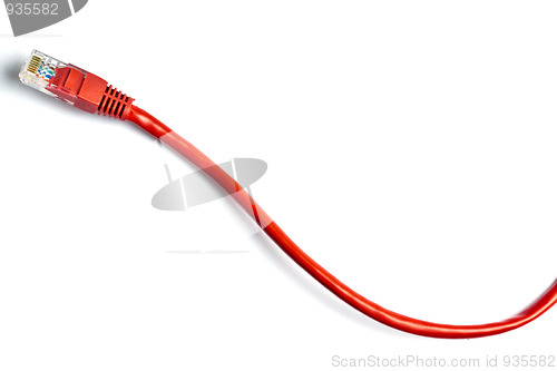 Image of Red network plug on white 