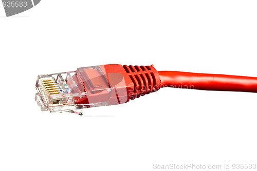 Image of Red network plug on white 