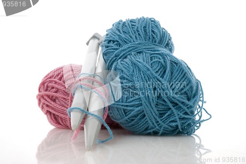 Image of Blue and pink  knitting wool