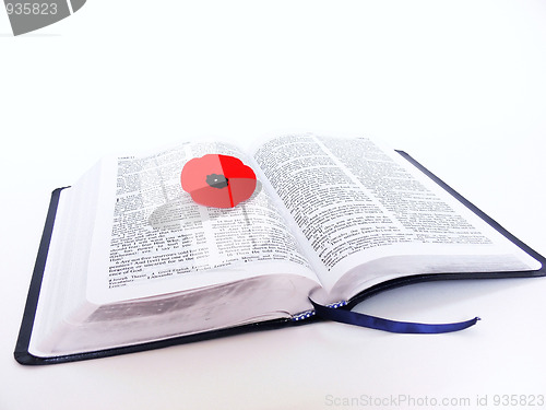 Image of Bible with poppy  